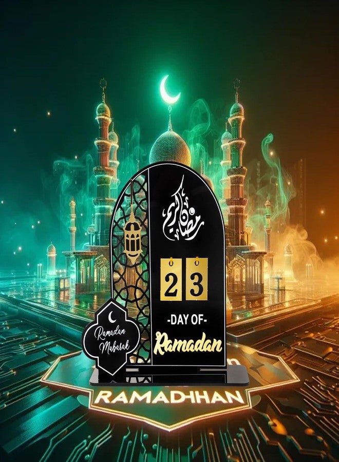 تقويم العد التنازلي من الأكريليك الأسود من hhdatc، 31 يومًا حتى عيد الفطر، تصميم فانوس، زينة عيد مبارك لرمضان كريم، زينة طاولة - Image 5